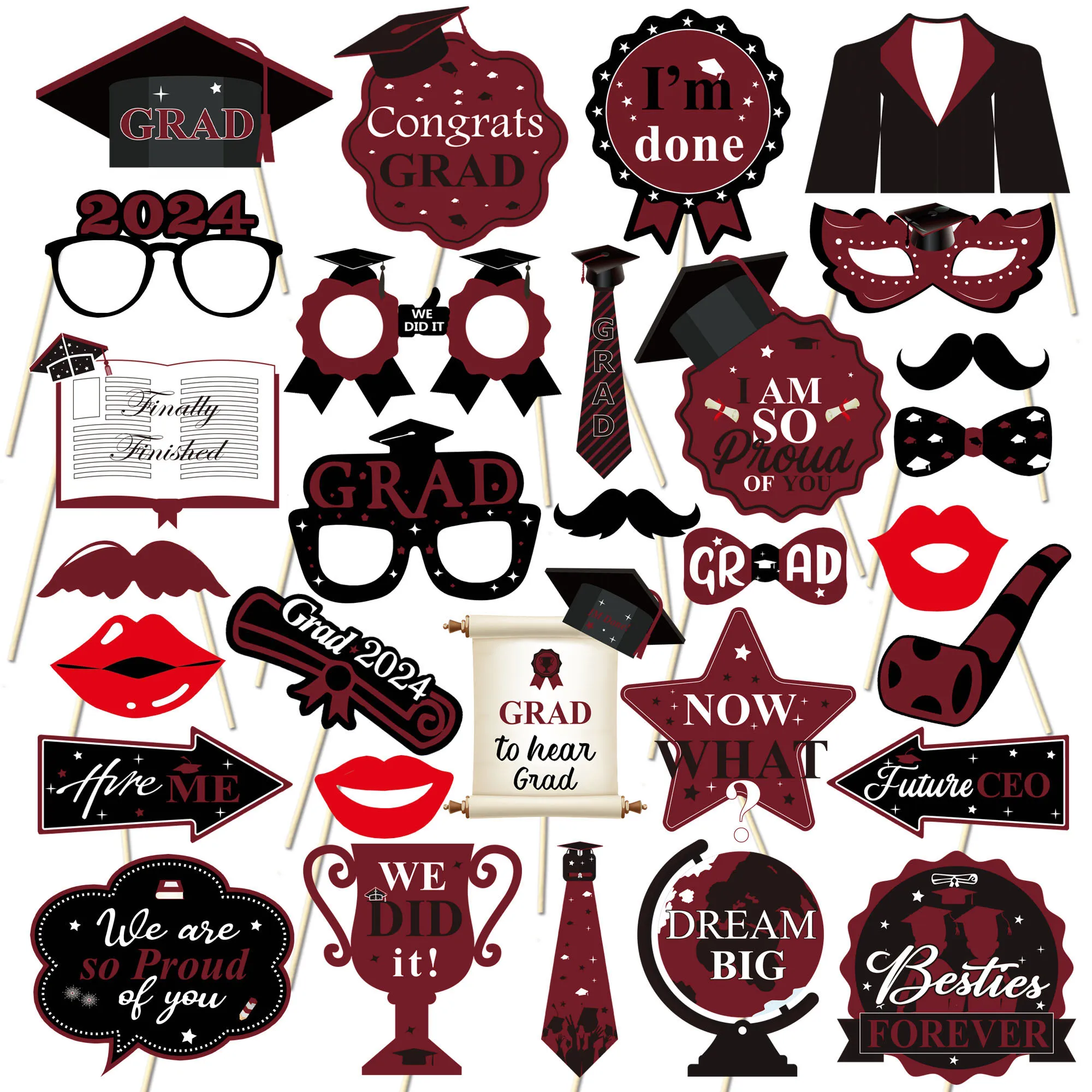 Black Gold Graduation Season Photography Props 30 pieces of Beard Glasses Graduation Party Decoration Supplies party photo props