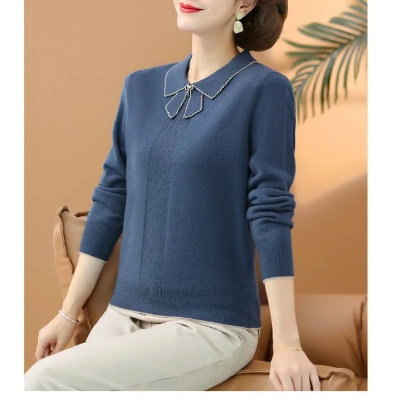Autumn Winter Sweater Women Casual Turn-down Collar Loose Pullover Lady Striped Sweaters main image 1