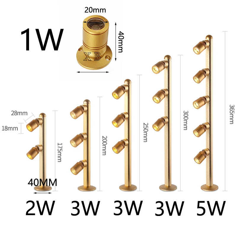 LED 쇼케이스 조명 1W 2W 3W 5W 조절 가능 스포트라이트 전시용 LED 보석 진열 조명 다이아몬드 매장용 40/175/200/365MM