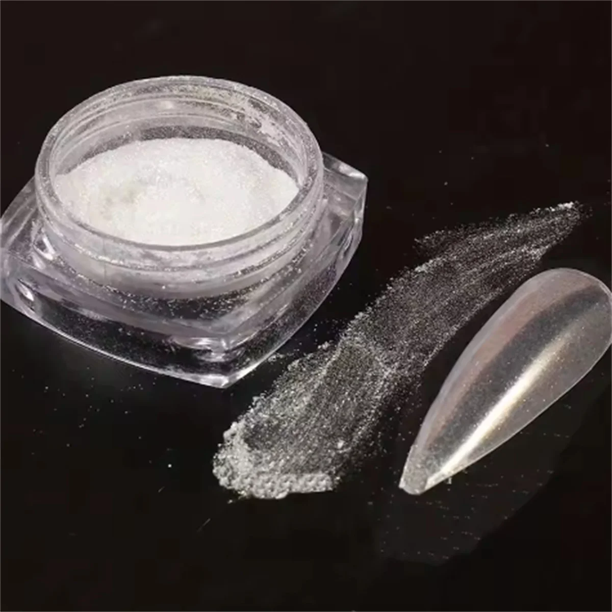 Moonlight Pearl Mirror Nails Powder 1Box Moonlight Pearl Mirror Nails Powder White Fine Glitters Metallic Effect Pigment Gel Polish Chrome Holographic Nail Powder&F