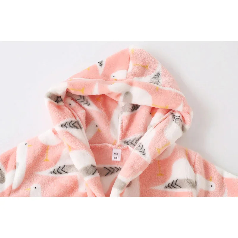 Cartoon Animal Bathrobe For Children Flannel Long Sleeve Hooded Kids Clothes Boys Robe Winter Children's Clothing 2-7 Years