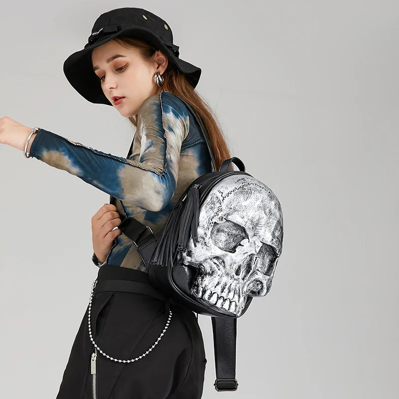 

Embossed 3D Women‘s Shoudlers Bag Fashion Backpack Girls Punk Charm Schoolbags Halloween Skull-Bag Men Skullies Female