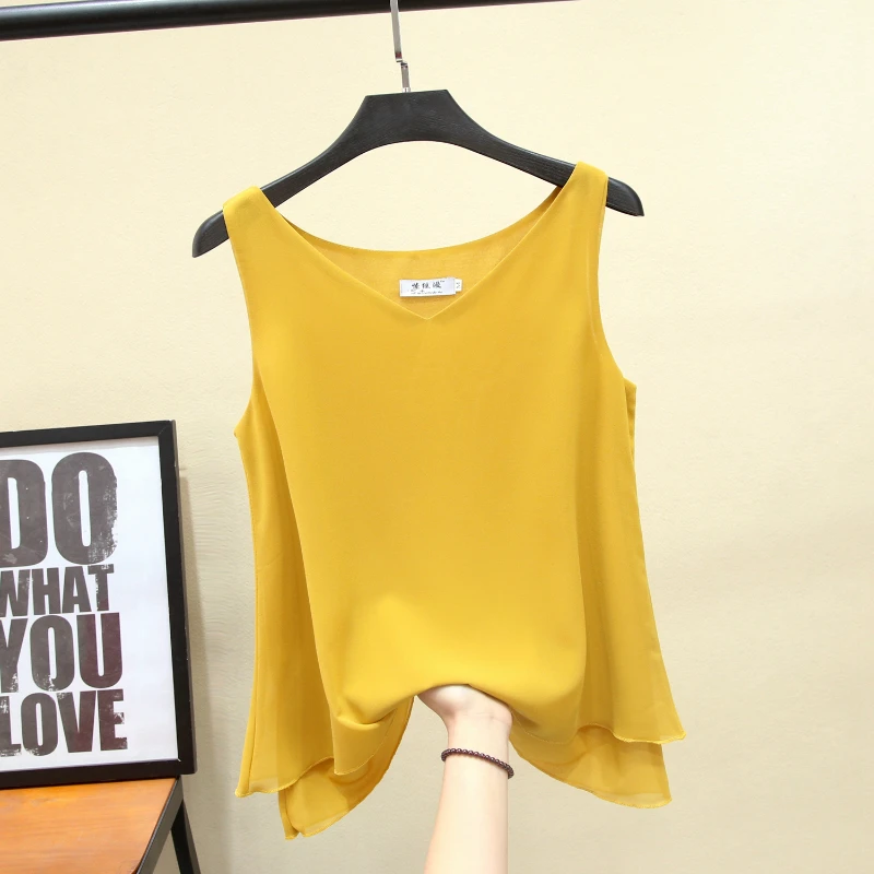 Womens Blouses Summer Fashion Brand Sleeveless V-neck Chiffon Loose Plus Size Casual Women's Clothing Blusas Mujer De Moda Tops