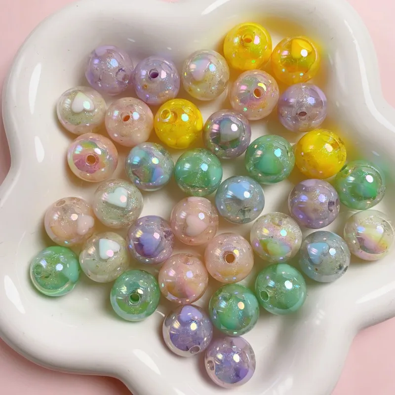 

DIY Jewelry Findings 50pcs 16mm Glitter Lovely Heart Painting Round Gumball Jewelry Acrylic Beads For Bracelet Necklace Making