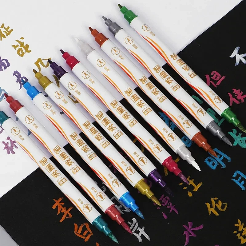 Fashion Dual-Nib Colored Oily Brush Waterpfoof Permanent Fast Dry Artist Drawing Mark Pen Stuent Child Paintbrsuh Office Supply parent child beret french artist fashion spring and autumn bud hat retro lotus leaf all match personality niche girl painter hat