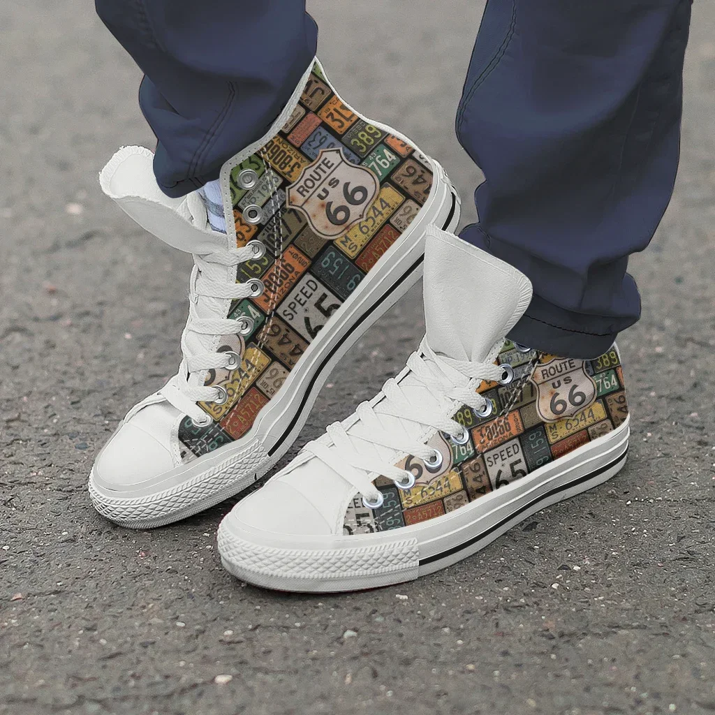 Classic US Route 66 High Top Canvas Shoes Men Breathable Outdoors Walking Sneakers Wild Printing Graffiti Shoes 3
