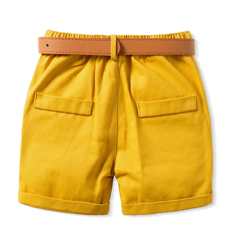 Boys Shorts Newborn Daily Shorts for 1-6Y Boys Fashion Yellow +White Shorts With Belt 2 PCS Suit For Birthday Party For Casual Outfit