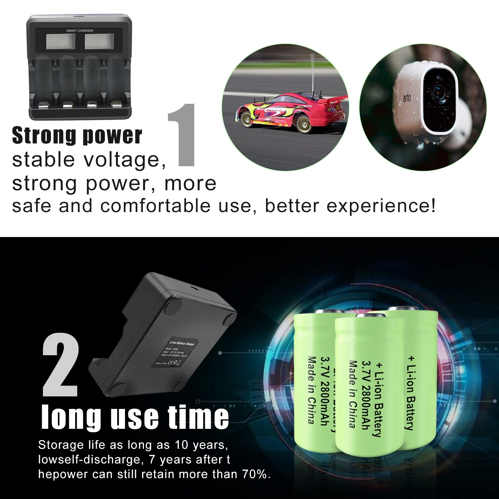 Celular, Câmera de Segurança, 3.7V, 2800mAh, Li-Ion, 16340, Cr123A