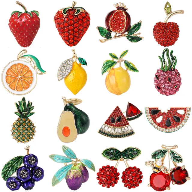 Luxury Rhinestones Pomegranate Brooches for Women Unisex Watermelon Fruit Pins Banquets Party Backpacks Gift Jewelry Accessories