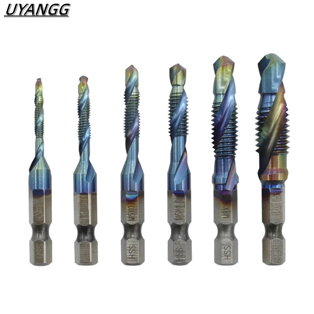 

6PCS Composite Hex Shank Tap Drill Bits Set Quick Change Impact HSS Driver Bit Set for Metal Steel Wood Plastic M3-M10 1/4"