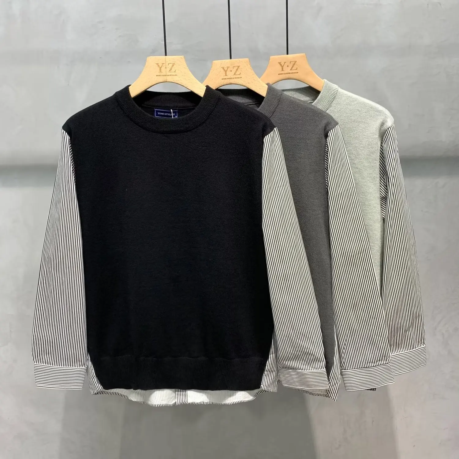 

Two-piece Long-sleeved Sweater Autumn and Winter Fashion Splicing Trend Slim Round Neck High-grade Vest Vest Vest Handsome New