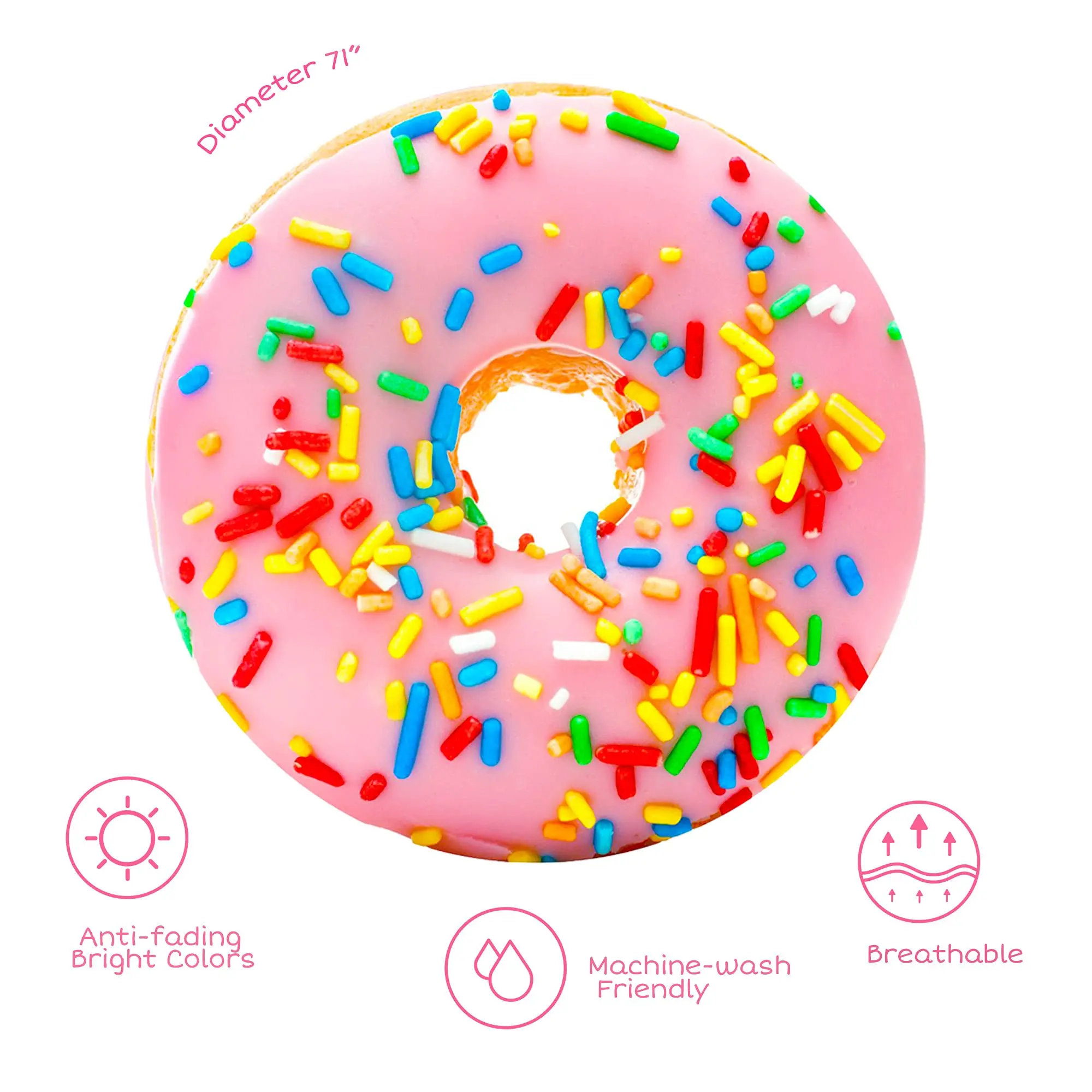 Pink Donut Blanket for Adults and Children, Soft, Warm, Cozy, Giant, Fun, Realistic, Novelty, Food Print, Throw, Flannel, Round 6