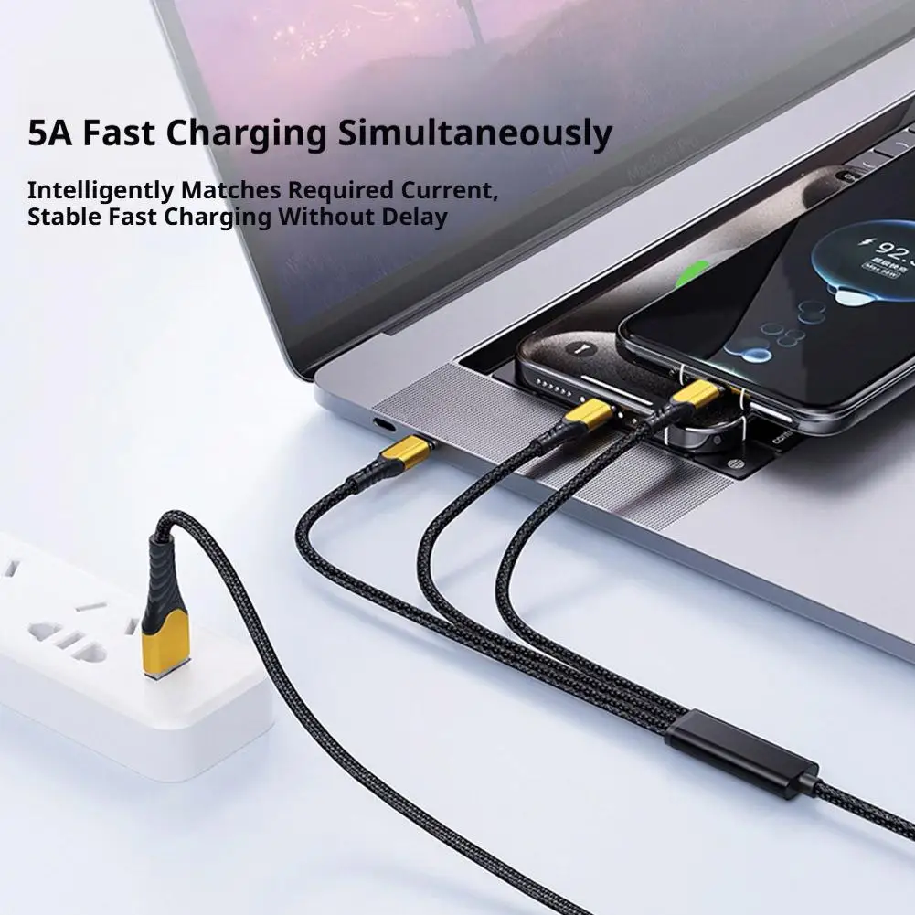 1.3m 3-in-1 고속 충전 케이블 - 100W 초고속 충전, 타입-C 멀티, 노트북 및 휴대폰 호환