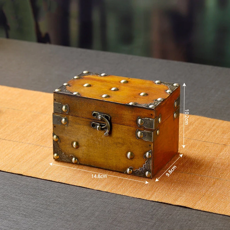 Vintage Wooden Pirate Treasure Chest Small Jewelry Trinket Box With Locks Party Favor Decor Coin Box Treasure