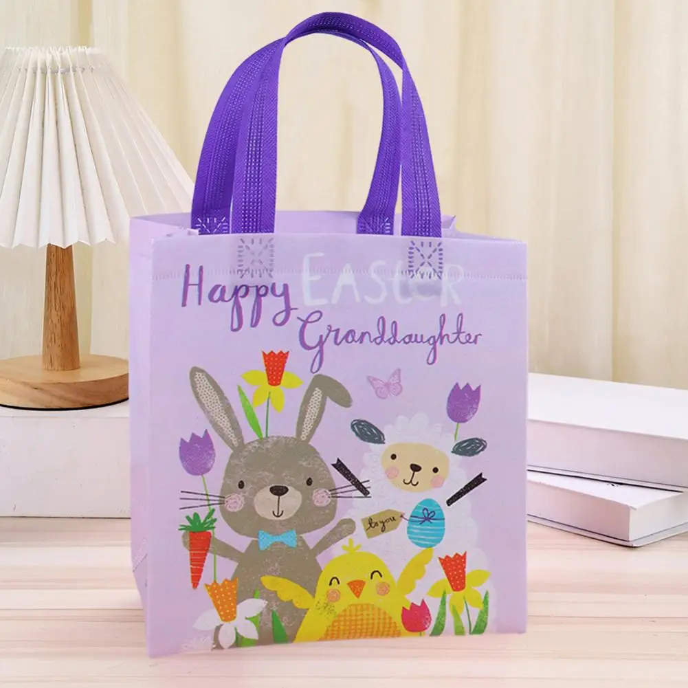 Easter Tote Bag Easter Bunny Non-woven Fabric Treat Goodies Tote Pouch Shopper Gift Bag 4 Pack Easter Themed Party Bag