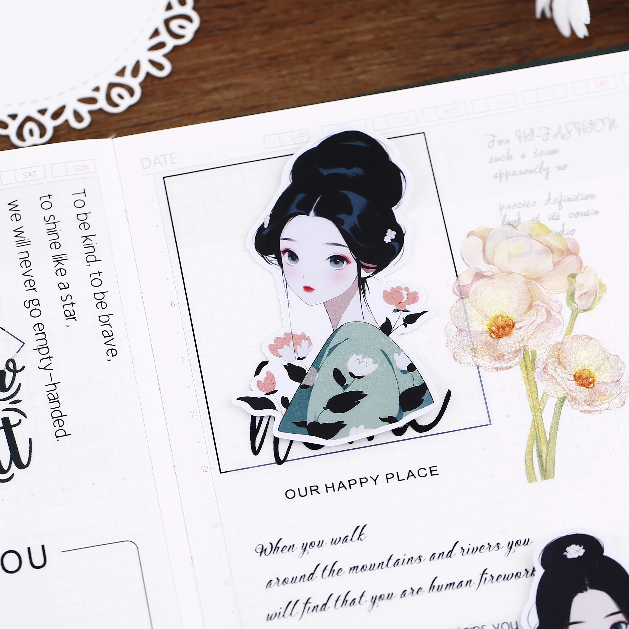 16pcs  Decorative DIY Stickers for Children, Cute Ancient Girls for Journaling and Scrapbooking, Chinese Style Art Material