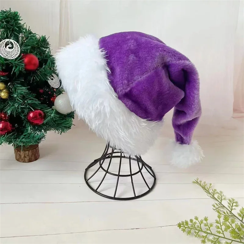 Pink Plush Santa Hat for Christmas, Unisex Adult & Kid, Red/Black Xmas Party Accessory, 2025 New Year Festive Holiday Decoration