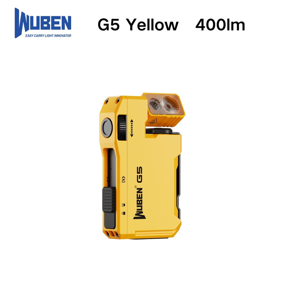  WUBEN G5 Yellow Flashlight 400Lm RGB 180° Rotating Head Magnetic Keychain Type-C Fast Charge 65H IP65 Compact & Rugged 