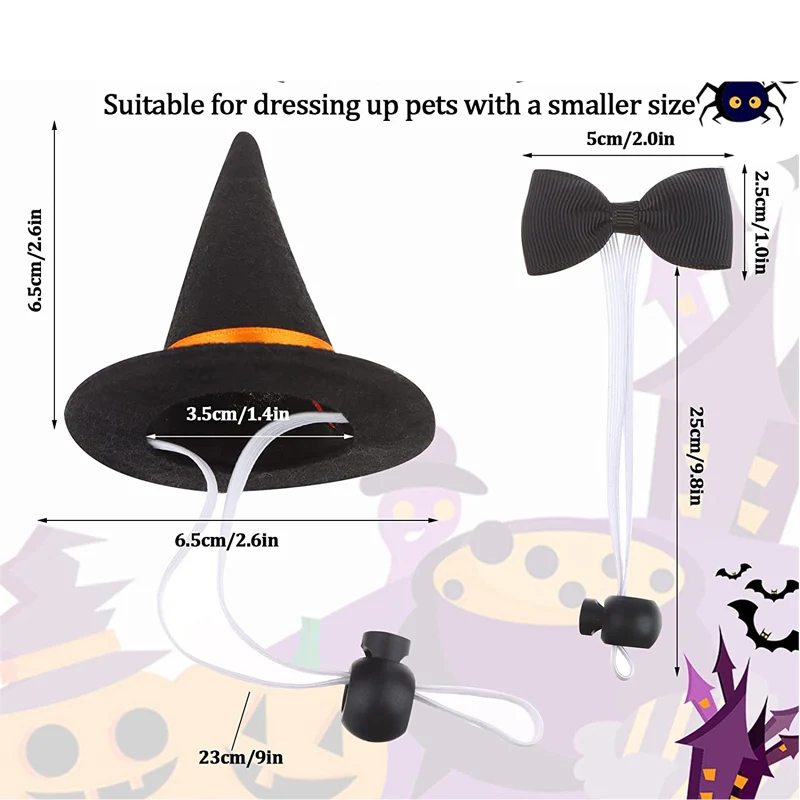 Small Animal Clothes Pet Headgear Guinea Pig Wizard Hat Bow tie Rabbit Halloween Costume Hamster Cap Witch Head Accessories for Hedgehog Chinchilla Ferret