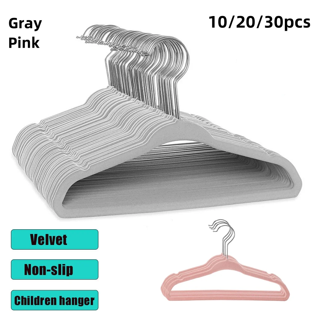 Clothes Hanger Storage Hanger Hook Storage Hanger 10/20/30Pcs Baby Non-Slip Velvet Hangers Space Saving 360 Degree Swivel Hook Flocked Felt Kids Clothes Drying Rack Organizer