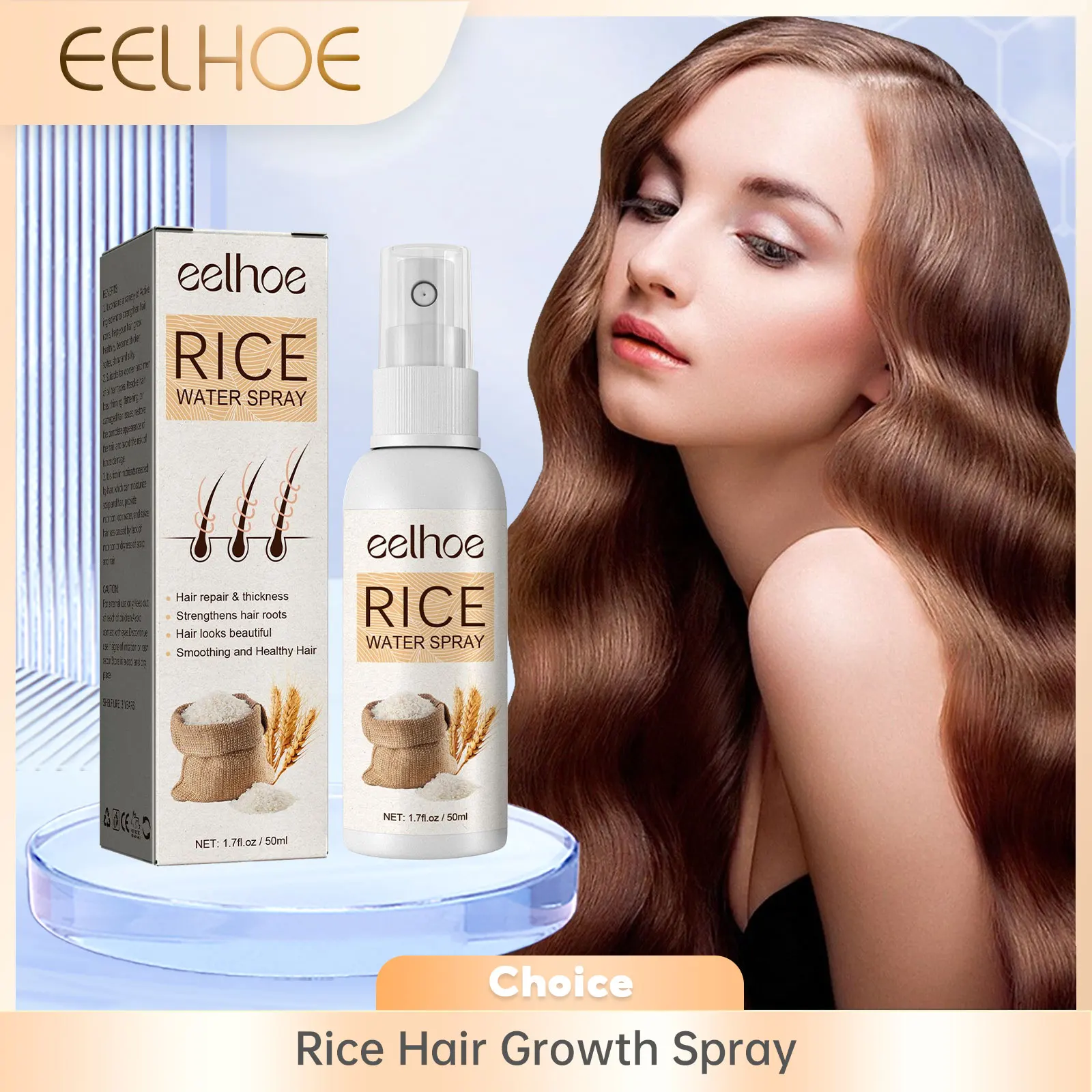 EELHOE Rice Water for Hair Growth Spray Improve Dry Damaged Hair Nourish Vitamins for Healthy Hair Regeneration Treatment Spray 1