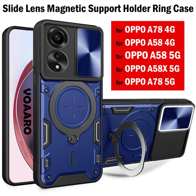 Slide Lens Camera Protective Funda for OPPO A78 5G Case for OPPO A58 A78 4G A58 A98 F23 A1 5G Case Magnetic Ring Stand Cover, funda oppo a78 5g - Vimarsana News