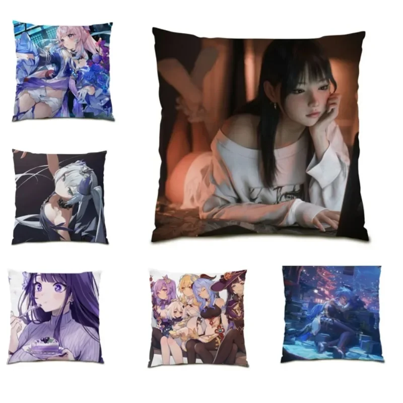

Anime Girl Pillowcase Double Sided Modern Fashion Cushion Cover 45x45cm Kawaii Pillow Cover Sofa Bed Lumbar Pillow DF1377