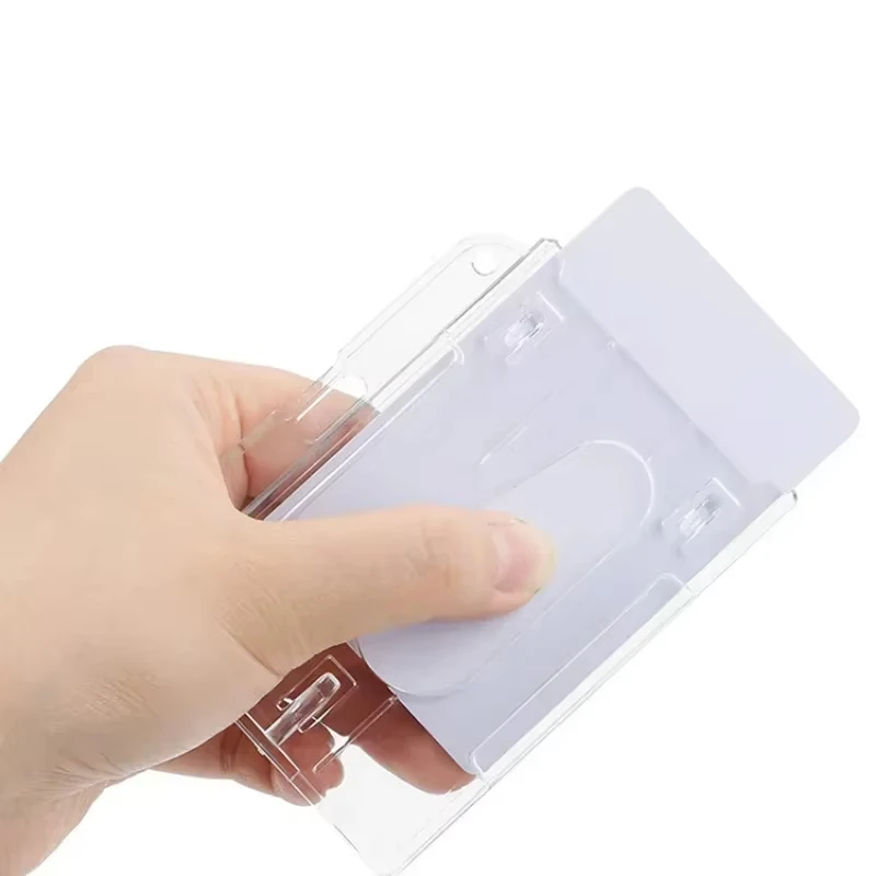 Transparenter Ausweishalter mit Doppelkartenfächern und Ausweisrolle, 2-Karten-Aufbewahrungsorganizer, Mitarbeiterausweis-Etui – Detail 8