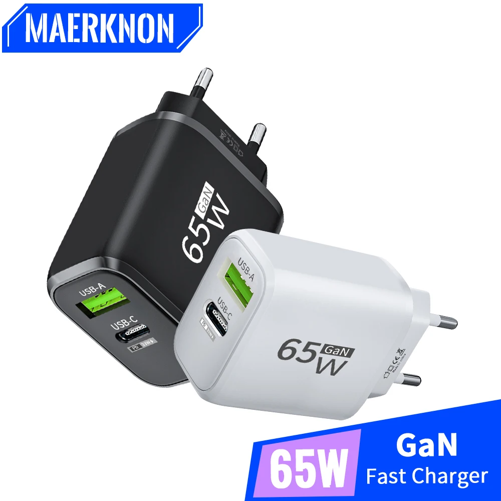 65W GaN USB C Charger Quick Charge 3.0 Mobile Phone Fast Charge Chargers PD Type C Plug Wall Adapter for iPhone Xiaomi Samsung