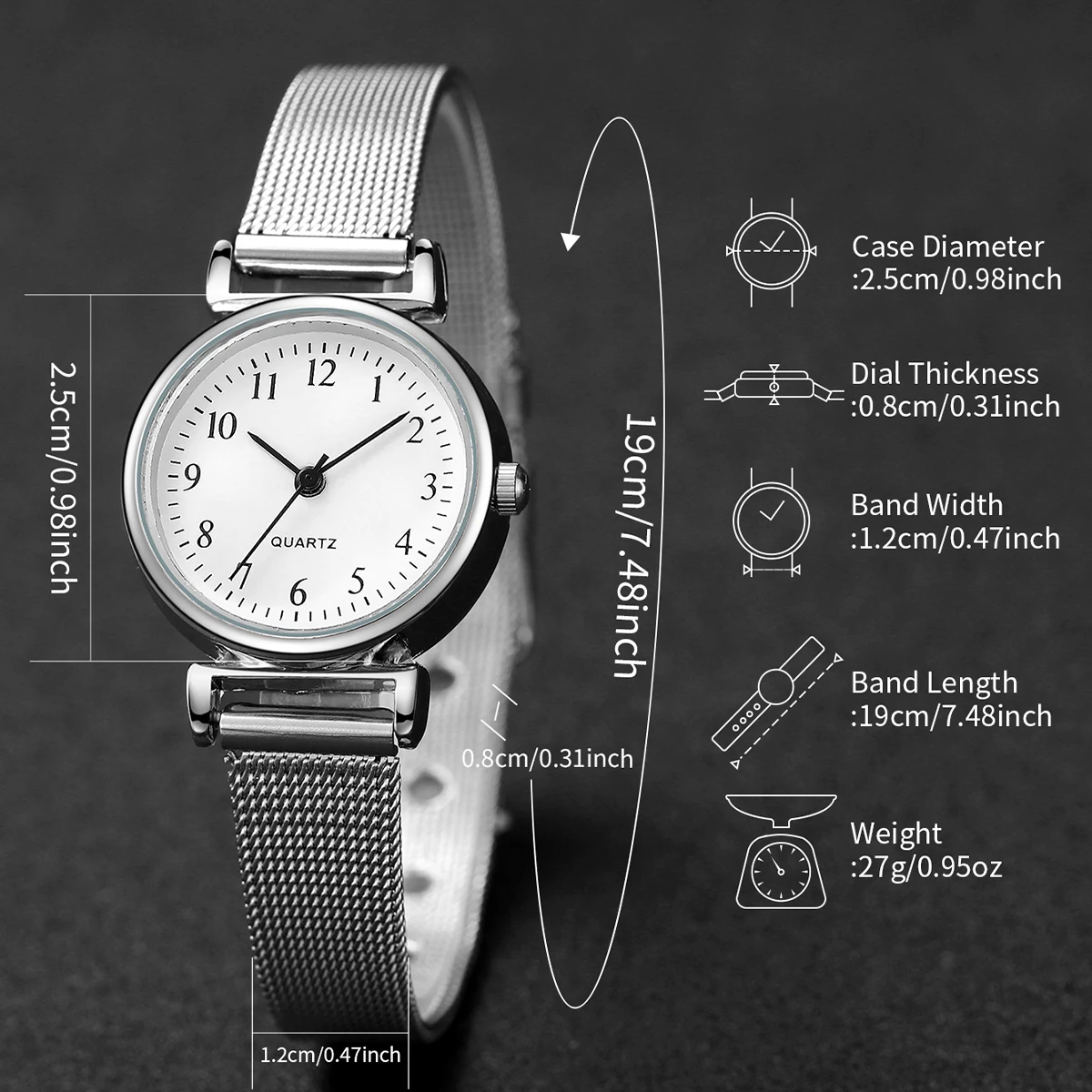 2PCS Fashion Arabic Dial Women Quartz Watch Steel Mesh Band Watches Opening Cuff Bracelet Bangle Set（Without Box） 6