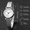 2PCS Fashion Arabic Dial Women Quartz Watch Steel Mesh Band Watches Opening Cuff Bracelet Bangle Set（Without Box） 6