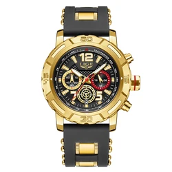 LIGE Luxury Men's Chronograph Quartz Watch with Gift Box (Gold black)
