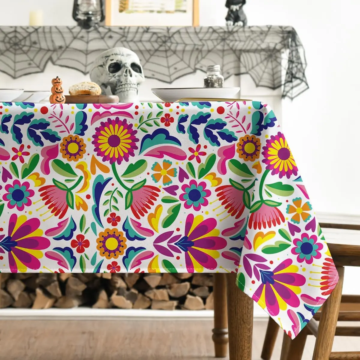 Mexico Day of The Dead Tablecloth Mexico Fiesta Party Decor Dia De Muertos Table Cloth Washable Table Decor Halloween Decoration 3