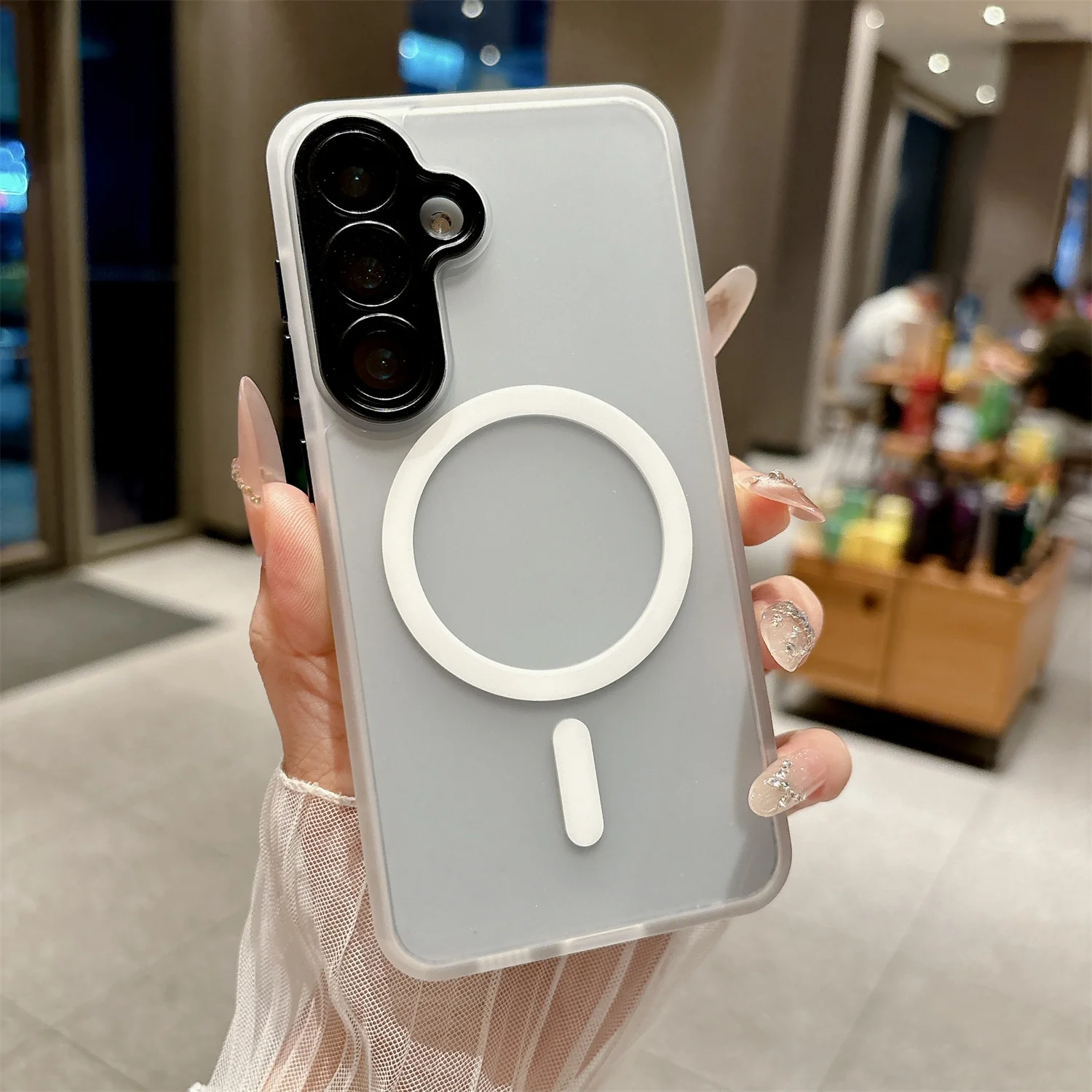 Luxury Matte Armor Hard Case with Tempered Glass Film and Magnetic Wireless Charging Compatibility