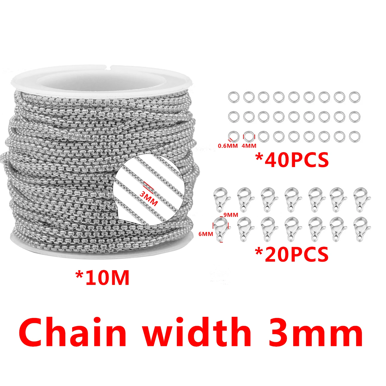 10 meter Kette Mit Hummer Verschluss und Öffnung Ring Set DIY Edelstahl Schmuck Machen Kit Liefert Für Armband Halskette – Detail 11