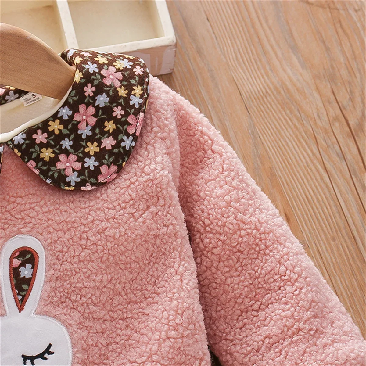 Winter Clearance Girls New Hoodie Furry Rabbit Pick Up Missing Girls Top Lapel Floral Coat Winter Hoodie