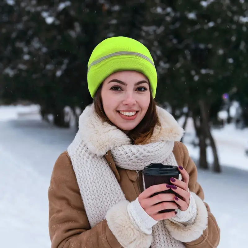 Reflective Winter Running Hat Safety Beanie Reflective Hat Warm Cuffed Winter Safety Beanie Windproof