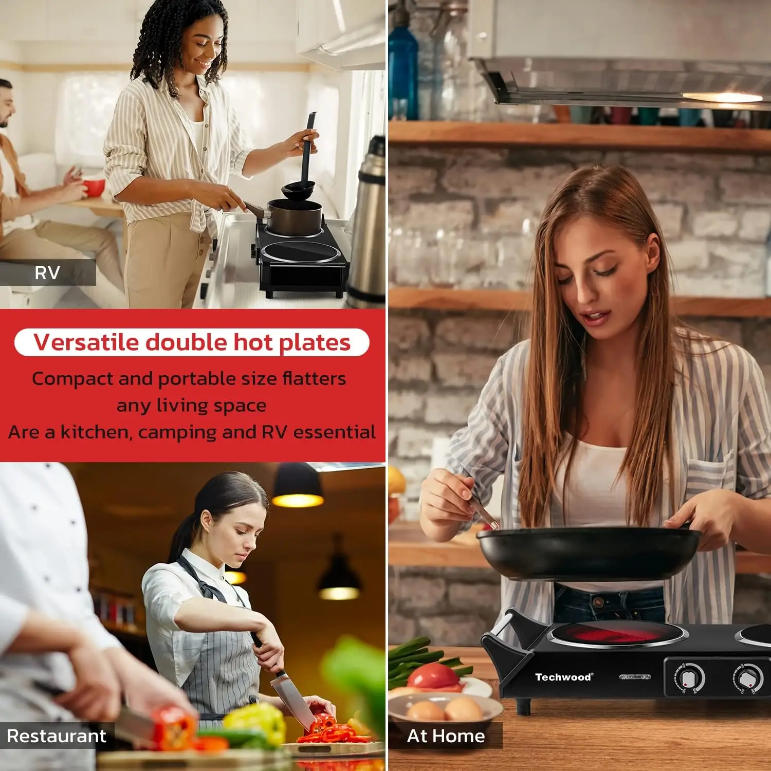 1800W Double Infrared Ceramic Electric Stove for Cooking, Dual Control Cooktop Burners Compatible for All Cookwares 2
