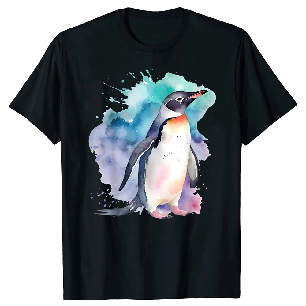 Pinguin Aquarell Lustiges Design Pinguin T-Shirts Sommer Grafik Baumwolle Streetwear Kurzarm Geburtstagsgeschenke T-Shirt Herren