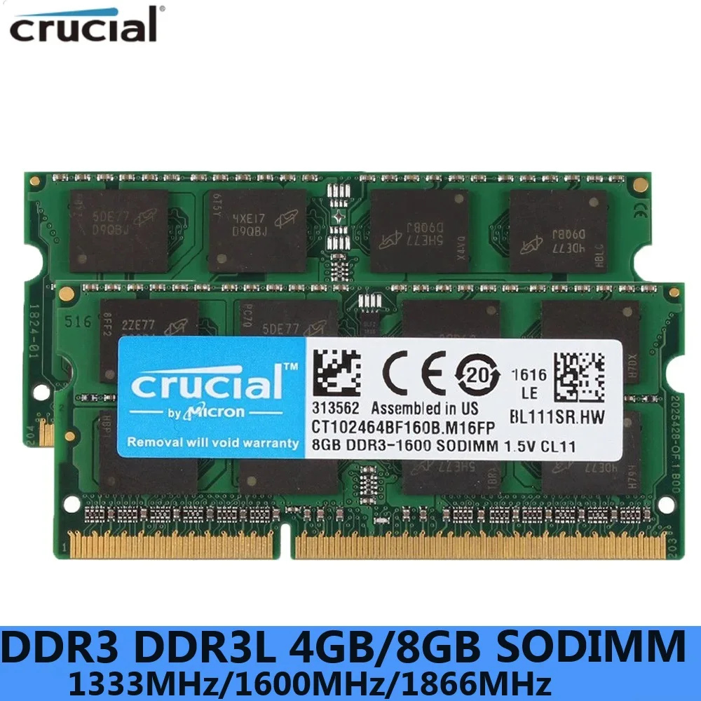 Mémoire RAM Crucial DDR3/DDR3L 4 Go Ou 8 Go SO-DIMM Pour PC Portable - Garantie à Vie