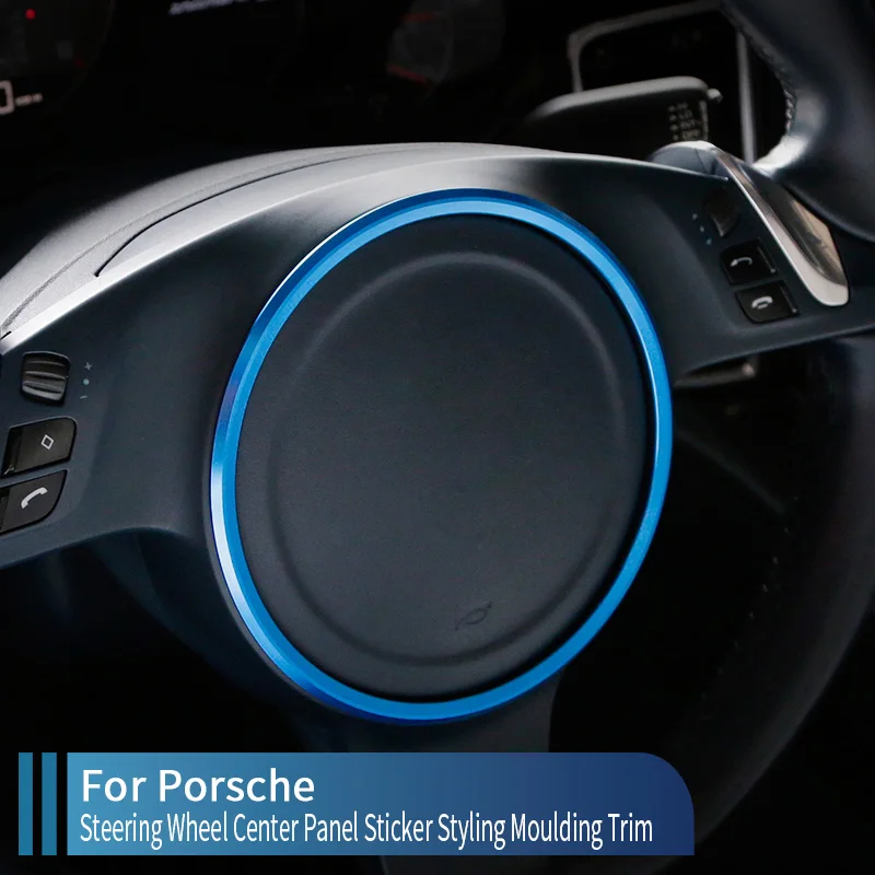

For Porsche Panamera Cayenne Macan Interior Decoration Alloy Car Steering Wheel Center Panel Sticker Styling Moulding Trim