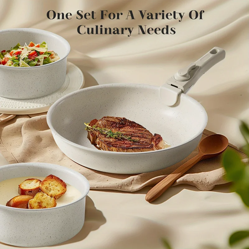 12 Non-Stick Cookware Suit with Removable Handle Dishwasher and Oven Available for Cleaning Induction Compatible non stick frying pan silicone cookware set non stick cookware set