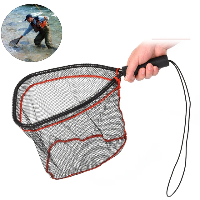 Portable 18inches Fly Fishing Net Freshwater for Kayak Minnow Trout Soft  Rubber Mesh Floating Hand Net