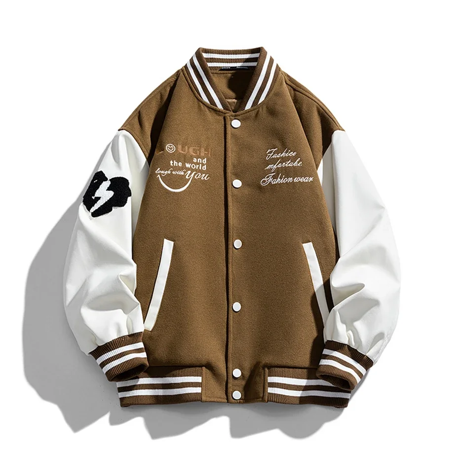 Varsity Down Jackets Men Winter Baseball Jacket Embroidery Design Bomber Jacket Coat Male Sleeve Patchwork Coats