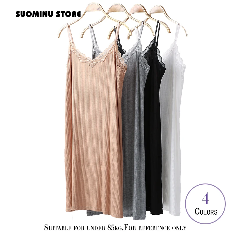 Seamless Full Slip Dress For Women Summer Thin Ice Silk Petticoat Underskirt Sleeveless Strap Nightgown Vest Inner Dress M-4XL