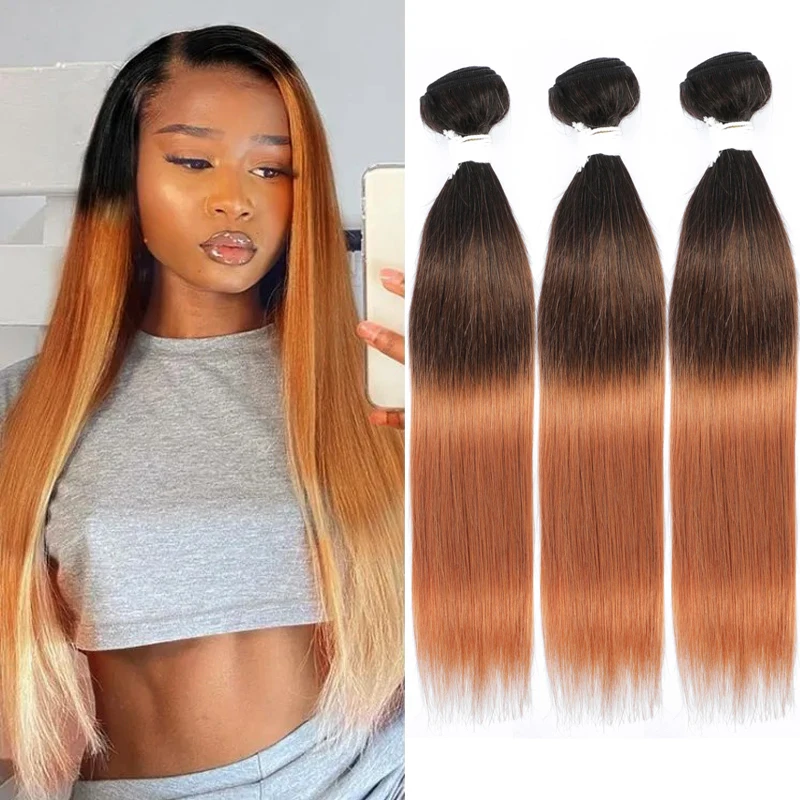 

Straight Human Hair Bundles Ombre Brown Colored Human Hair Weave Bundles 1B/4/30 3 Tone Brazilian Remy Hair Extension 1/3 PCS