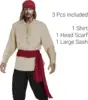 Mens Pirate 3 Pcs Costume Set Renaissance Pirate Shirt Medieval Costume Viking 2