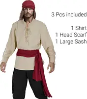 Mens Pirate 3 Pcs Costume Set Renaissance Pirate Shirt Medieval Costume Viking 2