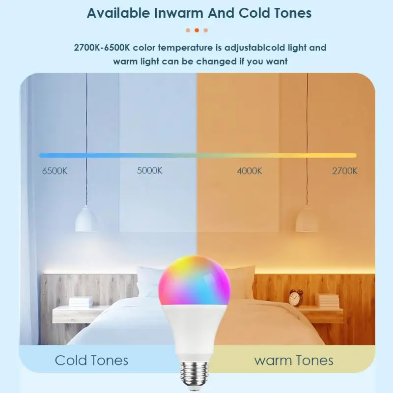 Smart LED Light Bulbs CORUI Tuya Smart WiFi RGB+CW Dimmable LED Bulb B22 E27 Smart Life App Control Lamp Alexa Voice Control With Google Home Alice
