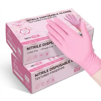 100pcs Pink Nitrile Gloves 1